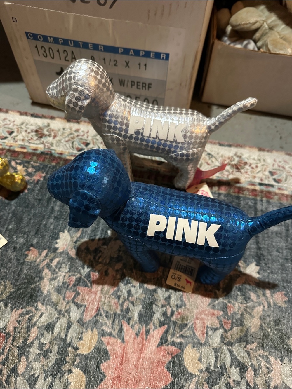 PINK Victoria's Secret Shiny Blue and Silver Decorative Dog Pair - Picture 2 of 3